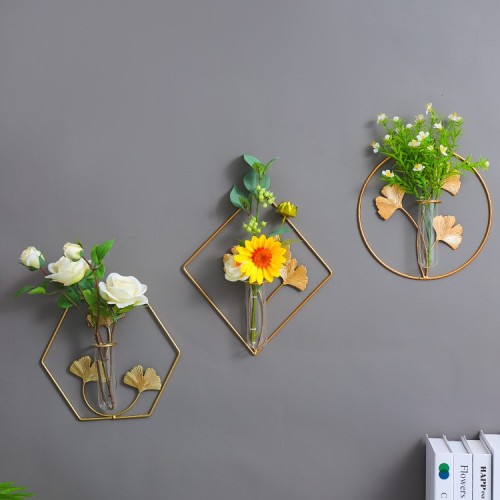 Wall decoration plant support Wall hanging plant metal Metal glass test tube vase custom